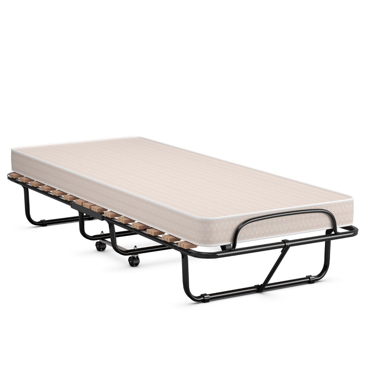Lit d’Appoint Pliable 80 x 190 CM Lit Pliant sur Roulettes Matelas en Mousse 10 CM 1 Personne Charge