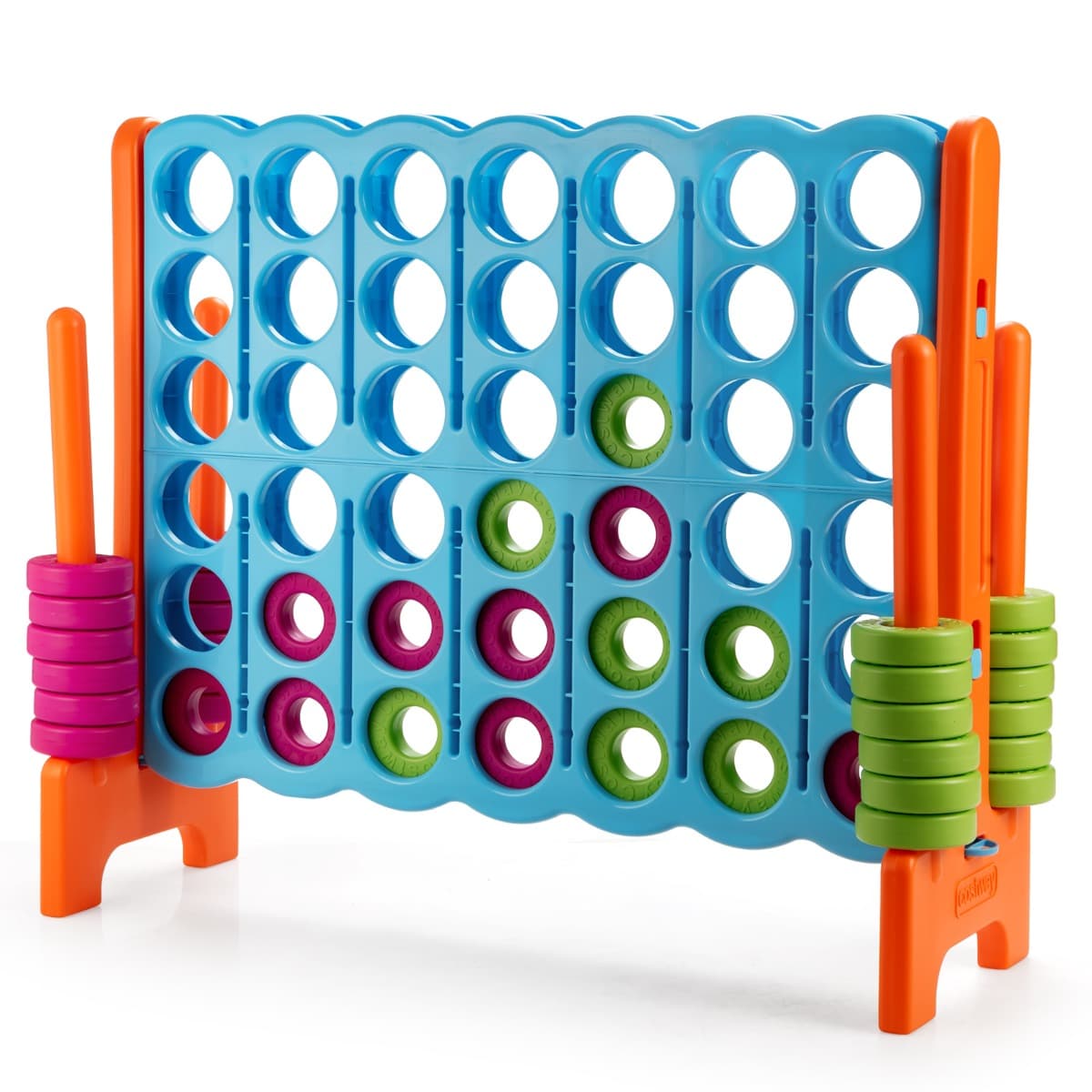 CostwayPuissance 4 Géant pour Enfants et Adultes avec 42 Jetons Circulaires Idéal pour Intérieur et Extérieur Bleu+Orange
