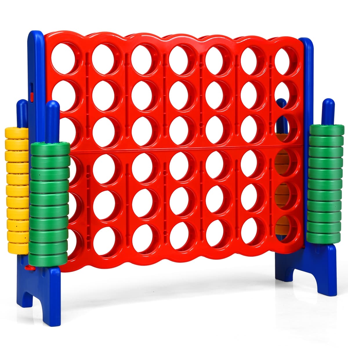 CostwayPuissance 4 Géant pour Enfants et Adultes 42 Jetons Circulaires pour Intérieur Extérieur en Plastique 120x42x104cm