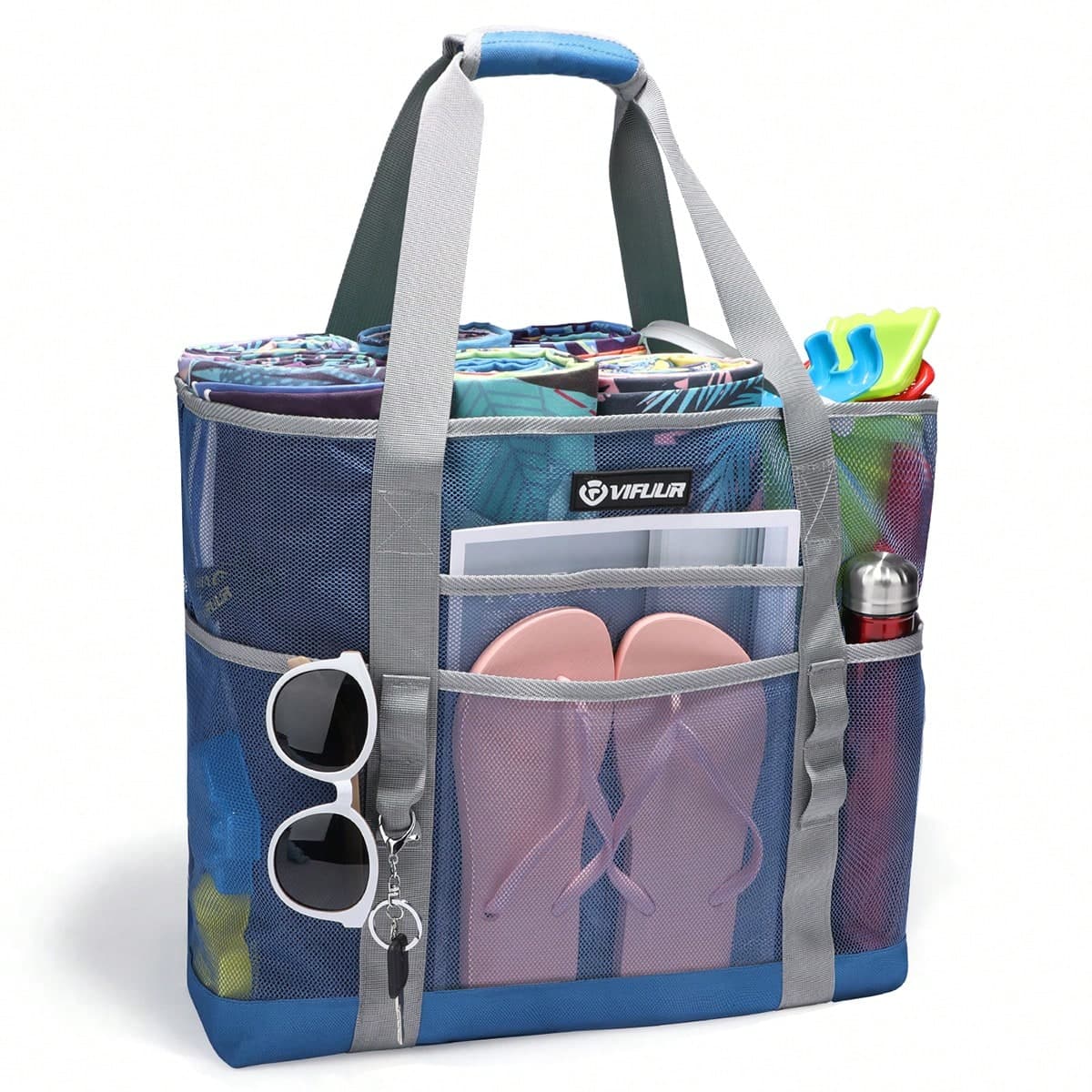 Grand Sac À Main De Natation Pour Filles Pour La Piscine Et La Plage, Conception En Maille Avec Plusieurs Poches, Sac De Voyage Pliable Avec Coque